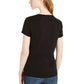 INC International Concepts Women's Cotton Raining Rhinestone Embellished T Shirt Black Size Large