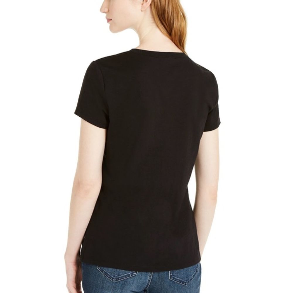 INC International Concepts Women's Cotton Raining Rhinestone Embellished T Shirt Black Size Large