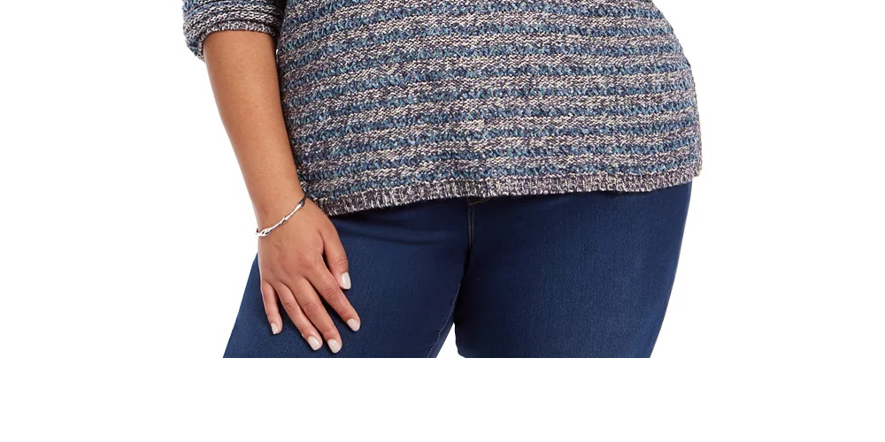 Style & Co Women's Metallic Threaded Chenille Sweater Navy Size 3X