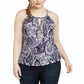 INC International Concepts Women's Plus Size Printed Keyhole-Cutout Embellished Halter Top Blue Size XX-Large