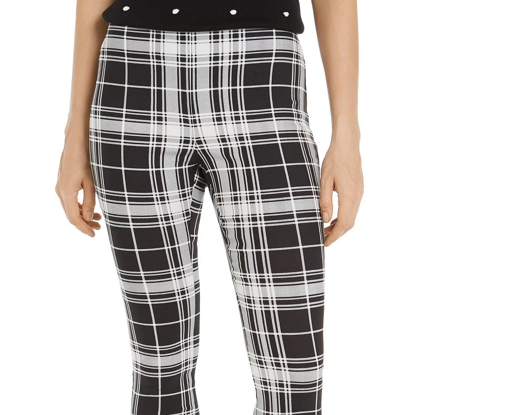 Maison Jules Women's Plaid Pull-On Ponte-Knit Pants Black Size Medium