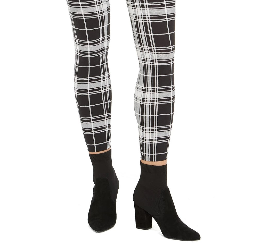 Maison Jules Women's Plaid Pull-On Ponte-Knit Pants Black Size Medium