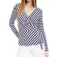 Maison Jules Women's Striped Wrap Knit Top Navy Size Small