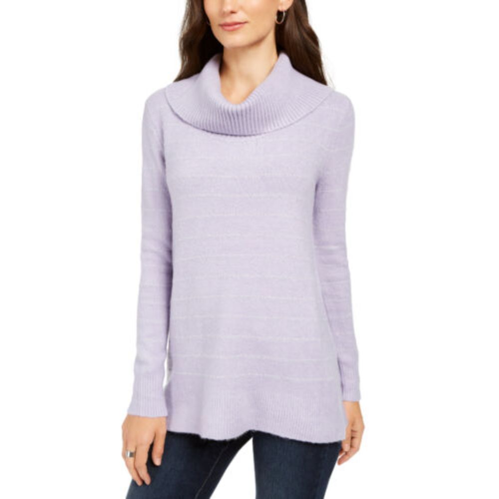 Style & Co Women's Lurex Cowl-Neck Sweater Gray Size Small