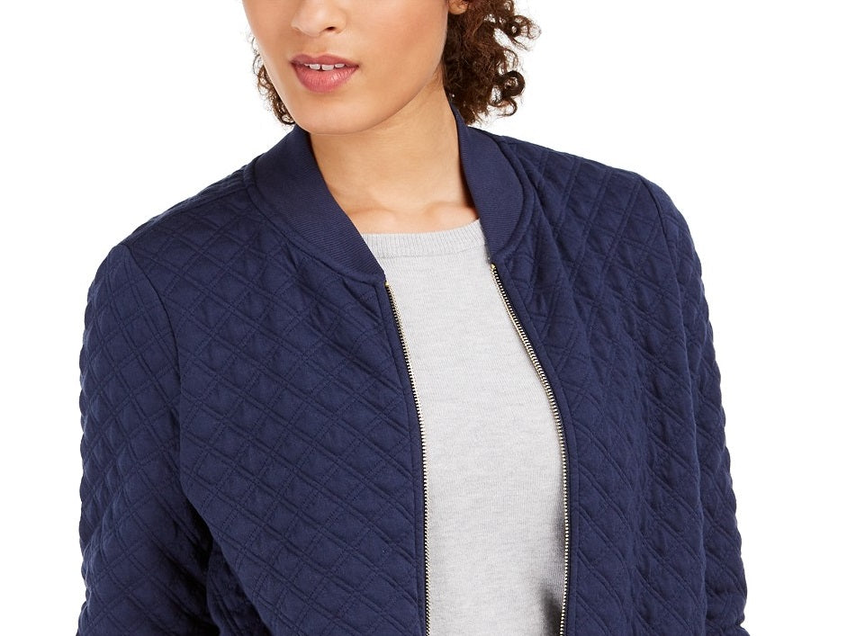 Charter Club Women's Textured Knit Bomber Jacket Blue Size XX-Large