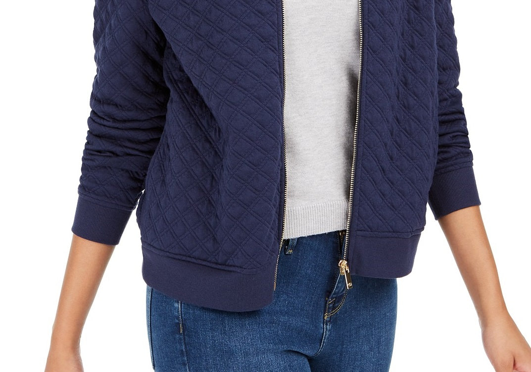 Charter Club Women's Textured Knit Bomber Jacket Blue Size XX-Large
