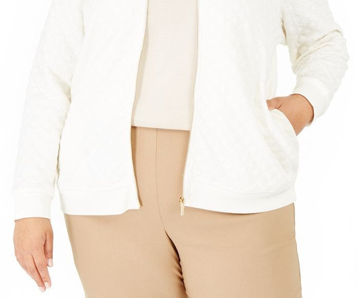 Charter Club Women's Textured Knit Bomber Jacket White Size Large