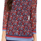 Charter Club Women's Sheer Sleeve Floral Print Top Medium Red Size Small