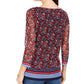 Charter Club Women's Sheer Sleeve Floral Print Top Medium Red Size Small