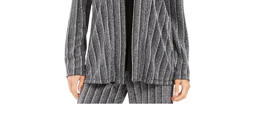 JM Collection Women's Layered-Look Metallic Cardigan Black Size Medium