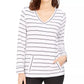 Charter Club Women's Striped V-Neck Tunic White Size Extra Small