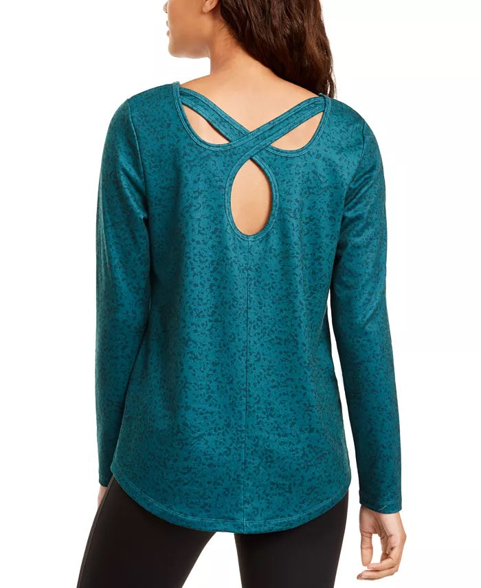 Ideology Women's Printed Cutout Back Top Green Size XX-Large