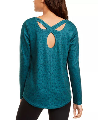 Ideology Women's Printed Cutout-Back Top Green Size Extra Large