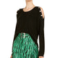 INC International Concepts Women's Grommet Cold-Shoulder Sweater Black Size Medium