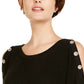 INC International Concepts Women's Grommet Cold-Shoulder Sweater Black Size Medium
