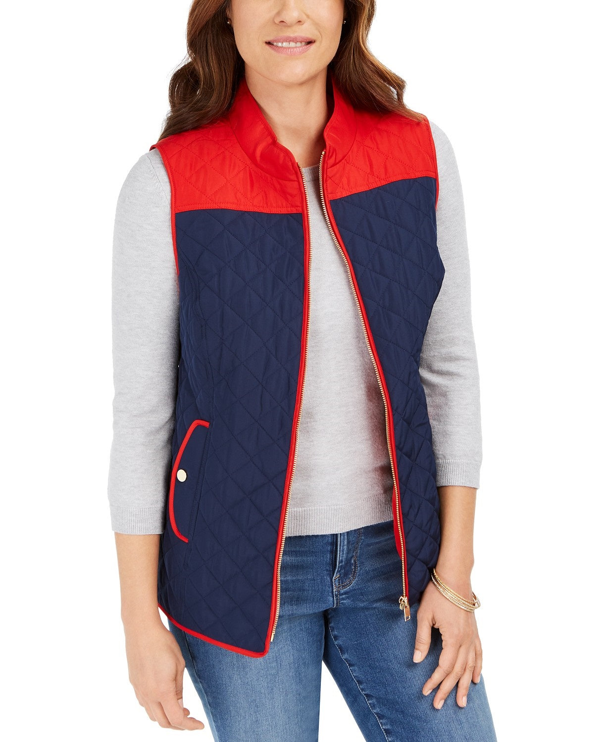 Charter Club Women's Colorblocked Quilted Vest Blue Size Extra Large