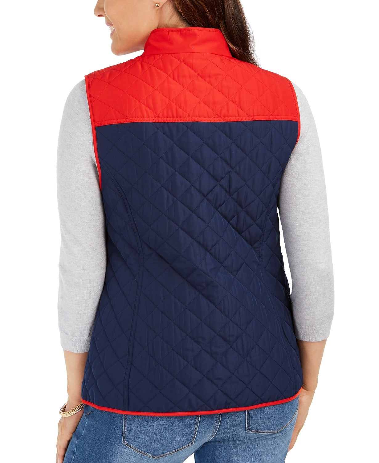 Charter Club Women's Colorblocked Quilted Vest Blue Size Extra Large