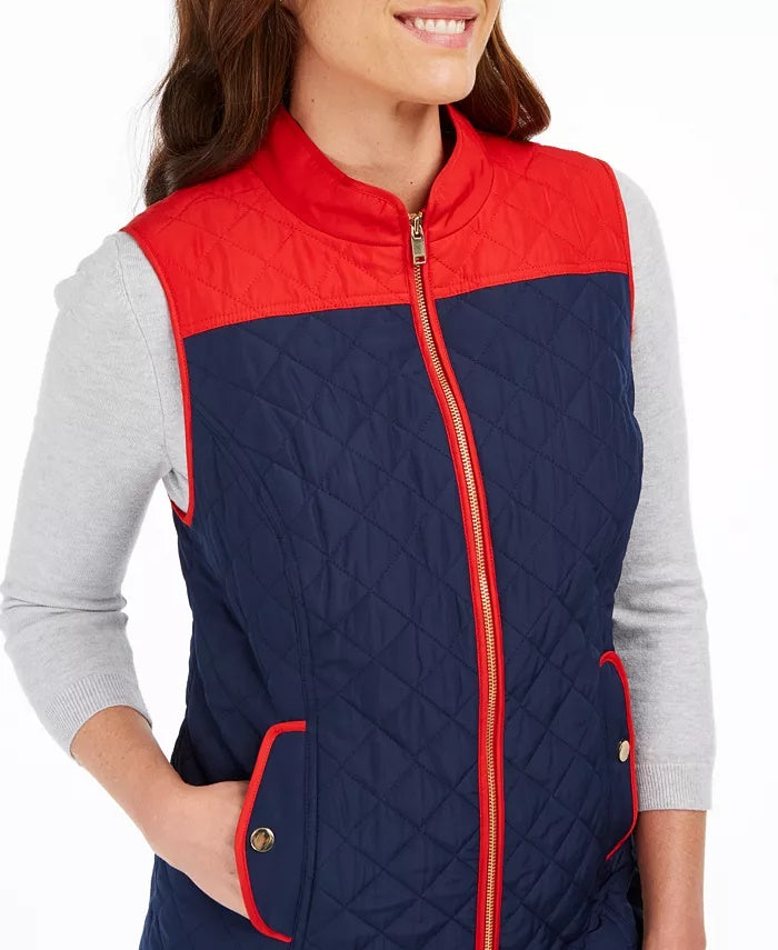 Charter Club Women's Colorblocked Quilted Vest Blue Size Extra Large