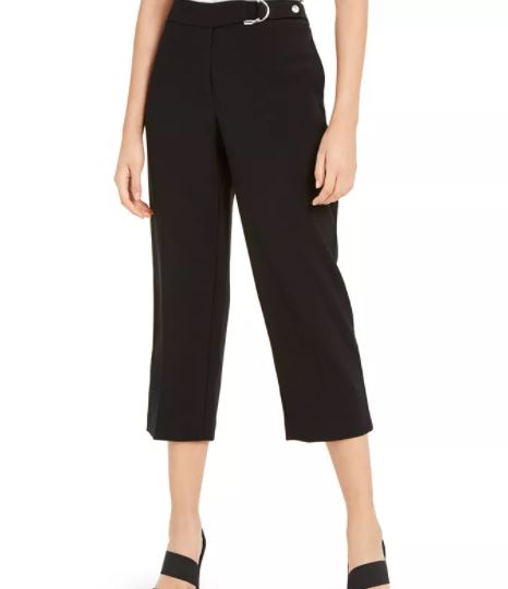 Alfani Women's Buckle Waist Cropped Pants Black Size 6