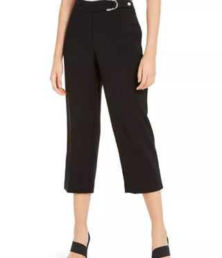 Alfani Women's Buckle Waist Cropped Pants Black Size 6