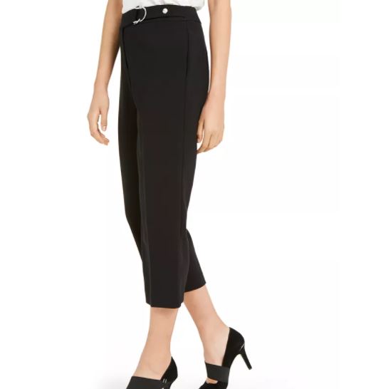 Alfani Women's Buckle Waist Cropped Pants Black Size 6