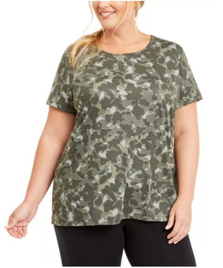 Ideology Women's Printed Keyhole Top Green Size 3X
