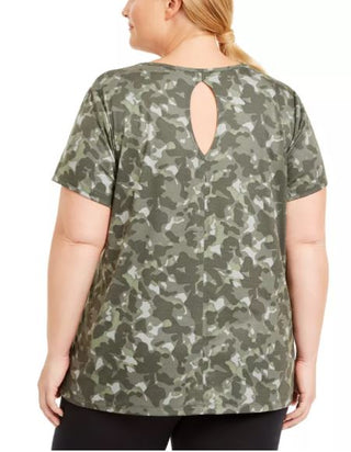 Ideology Women's Printed Keyhole Top Green Size 3X
