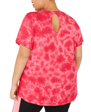 Ideology Women's Tie Dyed Keyhole Top Pink Size 3X