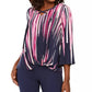 JM Women's Collection Printed Grommet-Trim Twist-Front Top Navy Size Medium