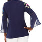 JM Collection Women's Printed Bell-Sleeve Tunic Top Navy Size Small