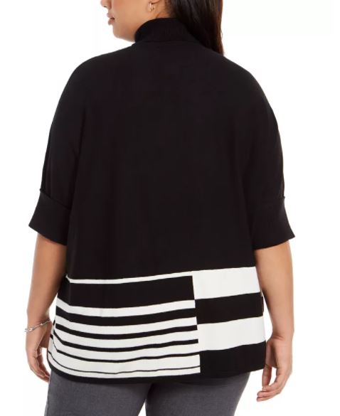 Alfani Women's Plus Colorblocked Turtleneck Poncho Black Size 1X
