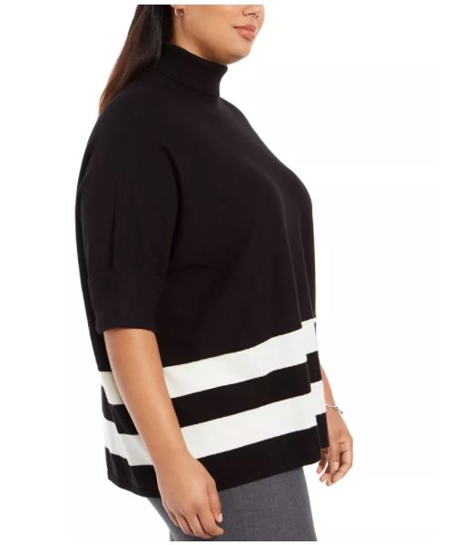 Alfani Women's Plus Colorblocked Turtleneck Poncho Black Size 1X