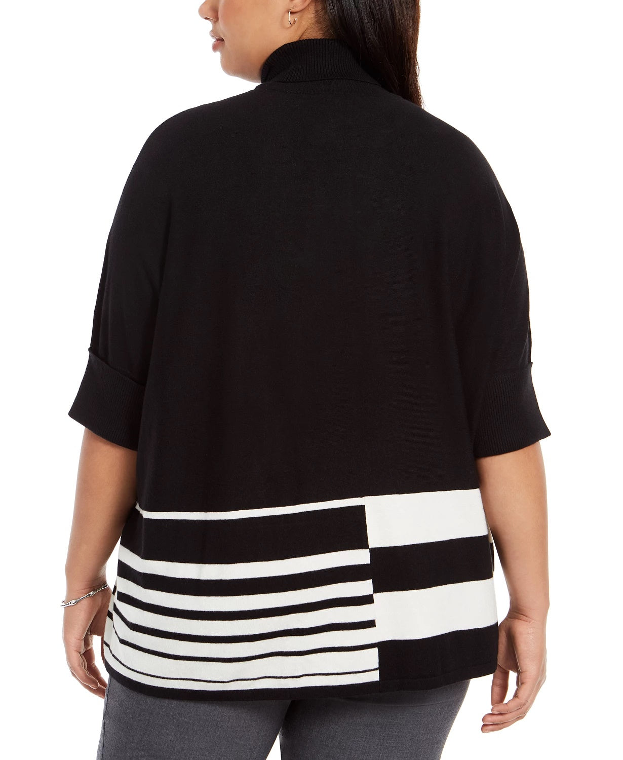 Alfani Women's Plus Size Colorblocked Turtleneck Poncho Black Size 2X