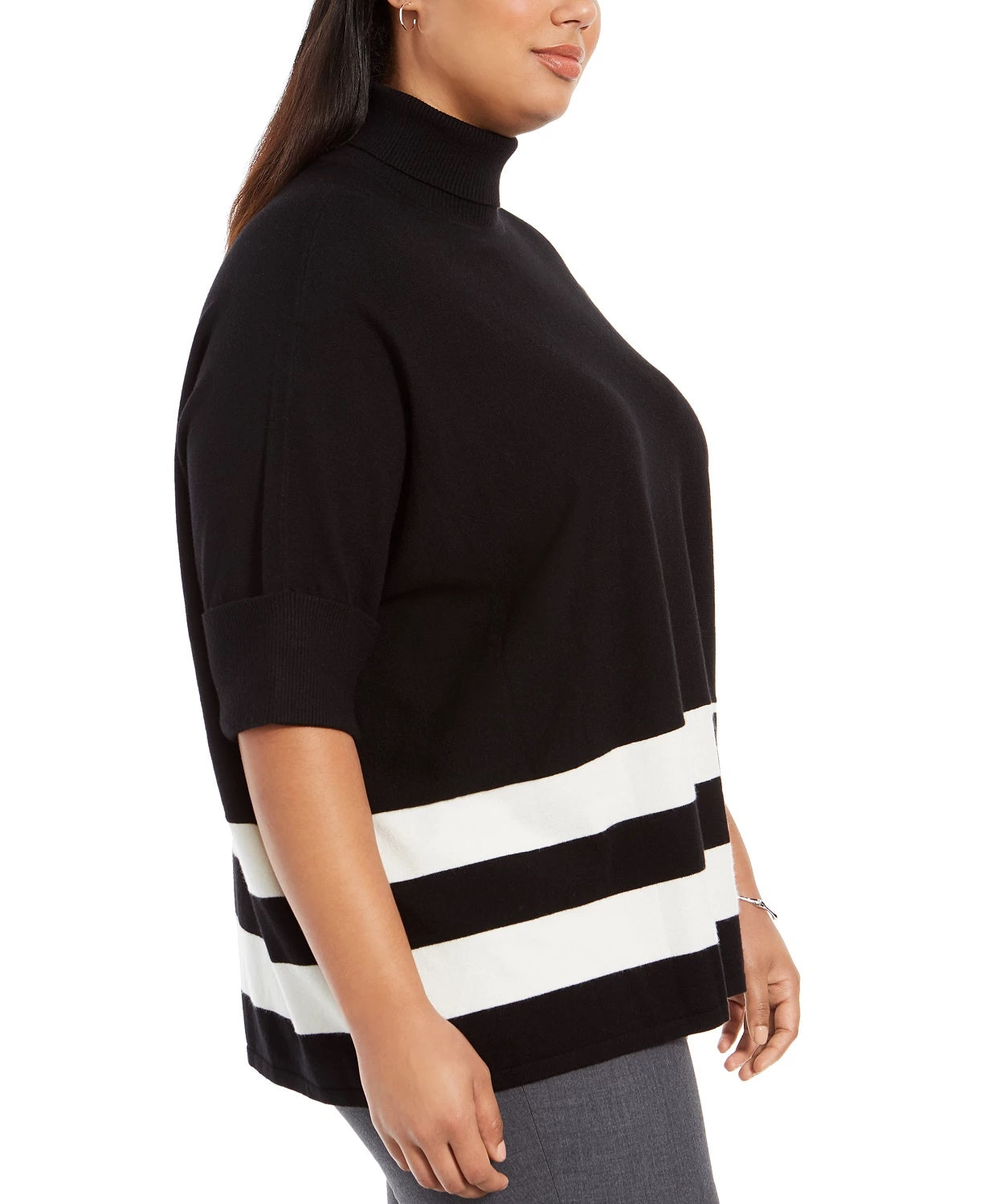 Alfani Women's Plus Size Colorblocked Turtleneck Poncho Black Size 2X