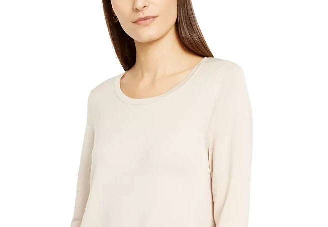 Alfani Women's Petite Hardware Seamed Pullover Sweater Beige Size Medium