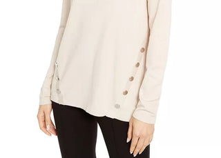 Alfani Women's Petite Hardware Seamed Pullover Sweater Beige Size Medium