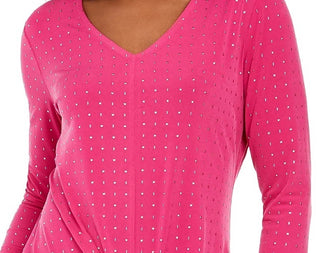 JM Women's Colletion Embellished Twist-Front Top Med Pink Size Small