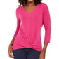 JM Women's Colletion Embellished Twist-Front Top Med Pink Size Small