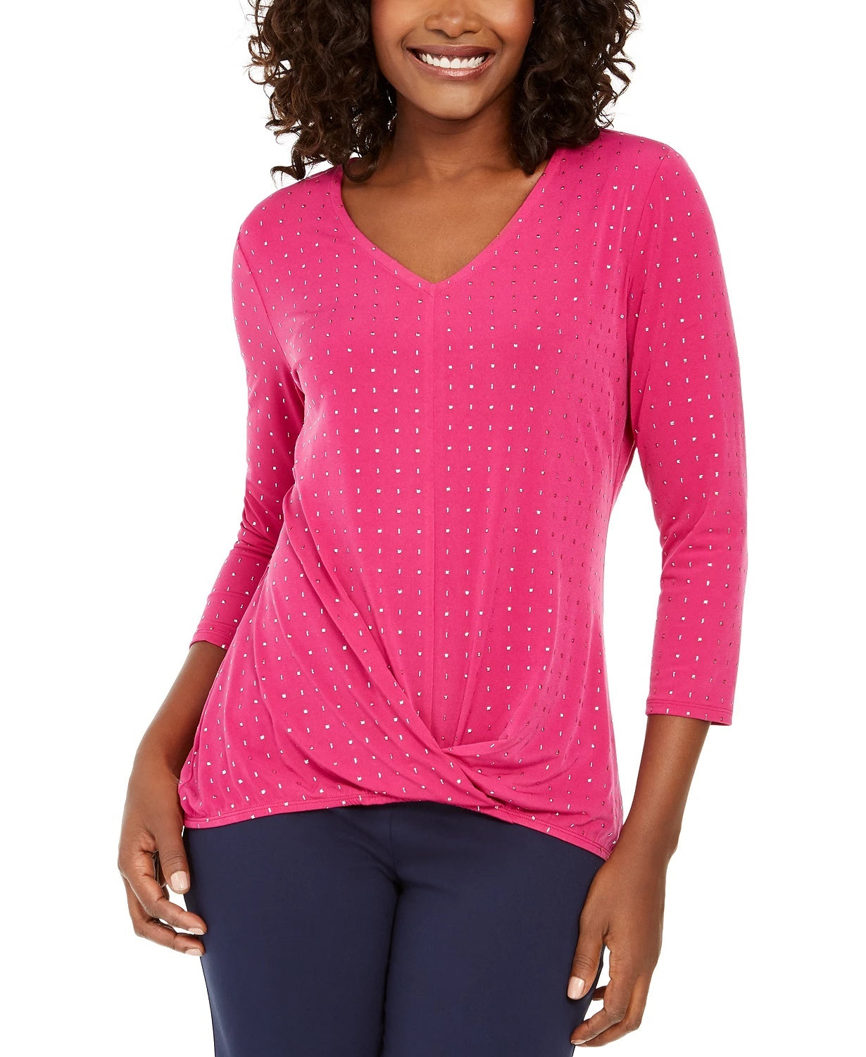 JM Women's Colletion Embellished Twist-Front Top Med Pink Size Small