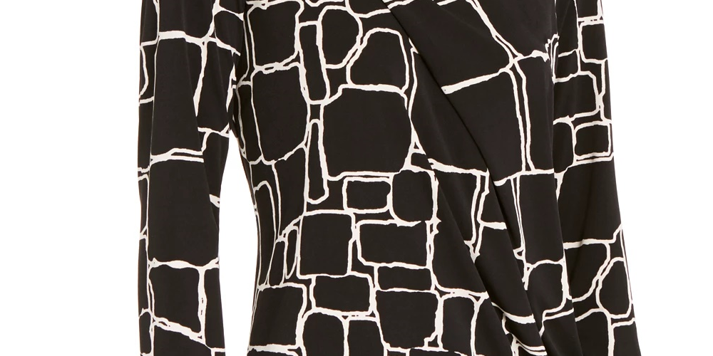 Alfani Women's Printed Pleat Front Top Black Size Medium