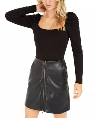 Bar III Women's Becca Tilley X Puff Sleeve Bodysuit Black Size X-Small