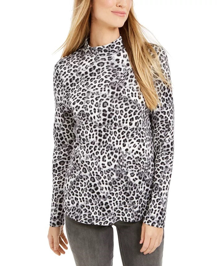 Charter Club Women's Printed Cotton Turtleneck Top White Size XX-Large