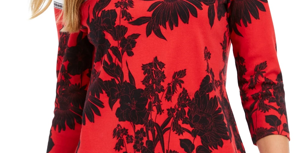 Charter Club Women's Pima Cotton Printed Colorblocked Top Medium Red Size Small