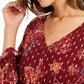 Style & Co Women's Printed Drawstring-Waist Top Wine Size XX-Large