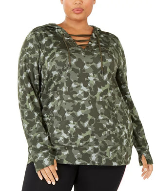 Ideology Women's Camouflage Warm Up Hoodie Green Size 2X
