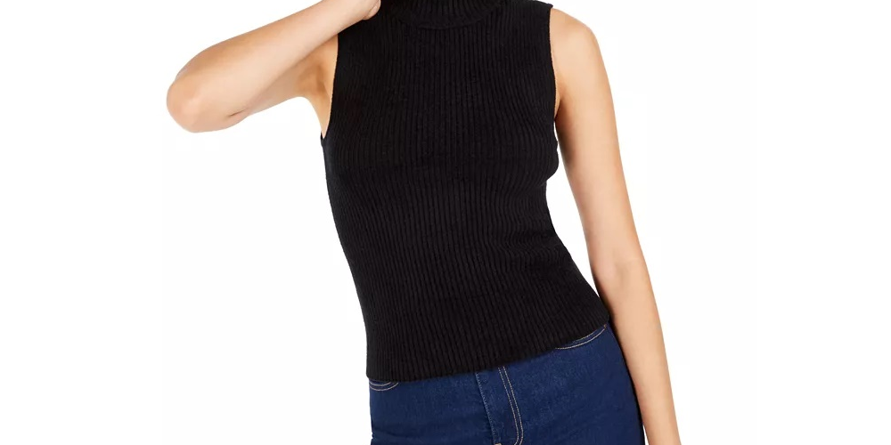 Bar III Women's Becca Tilley X Mock Neck Sweater Tank Top Black Size X-Small