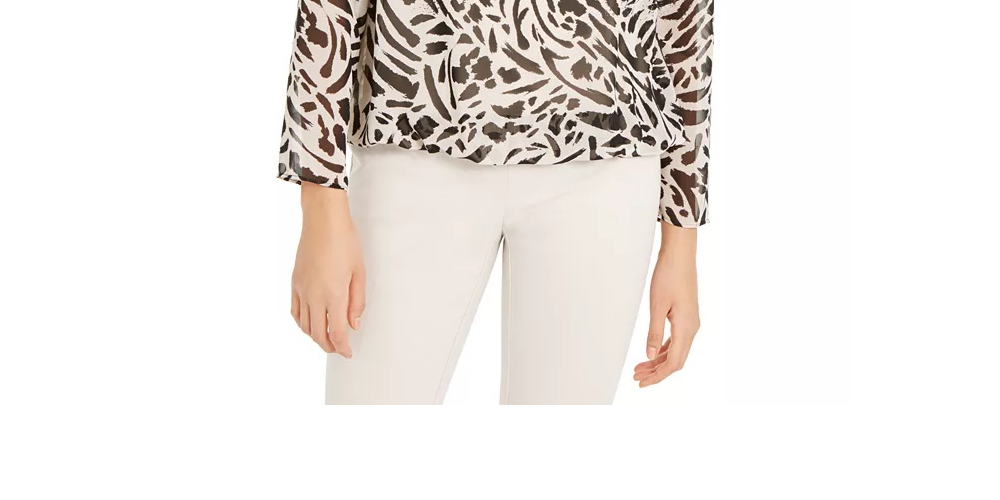 Alfani Women's Mixed-Print Bubble Top Black Size Petite Medium