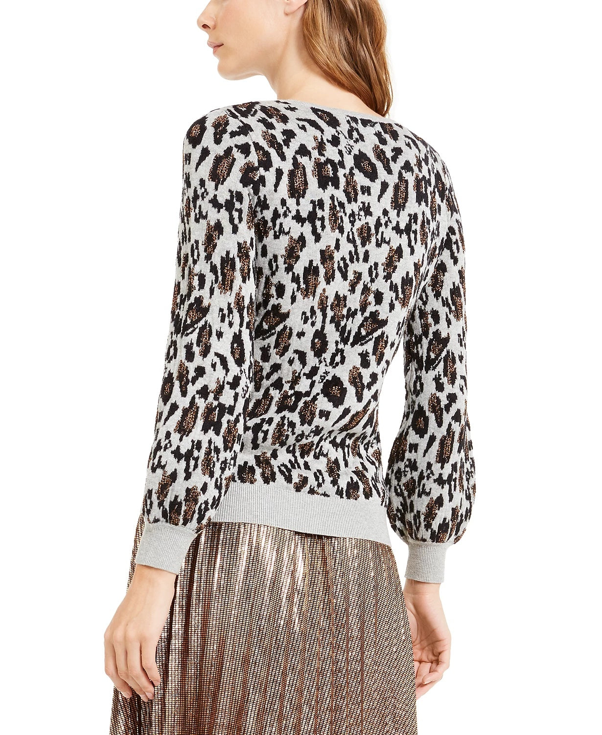 Alfani Women's Metallic Animal Print Sweater Gray Size Small
