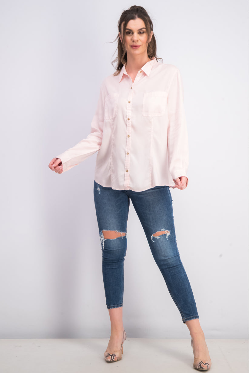 Charter Club Women's Woven Solid Tencel Shirt Pink Size Extra Large