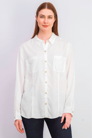Charter Club Women's Woven Solid Tencel Shirt White Size Large